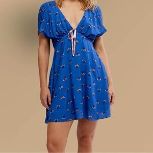 NWT Free People ‘Everyone’s Favorite Mini Dress’ in “Dutch Blue Combo” Size XS